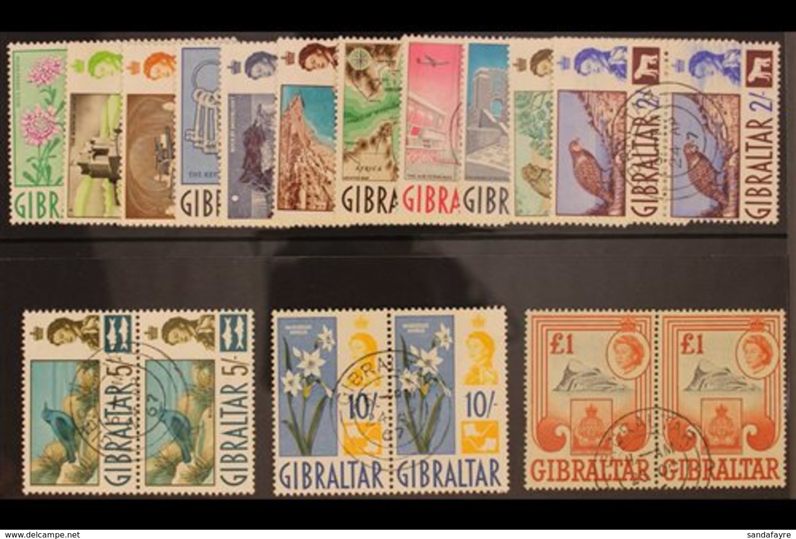 1960-62  Definitives Complete Set, SG 160/73, Very Fine Used PAIRS. (14 Pairs = 28 Stamps) For More Images, Please Visit - Gibraltar