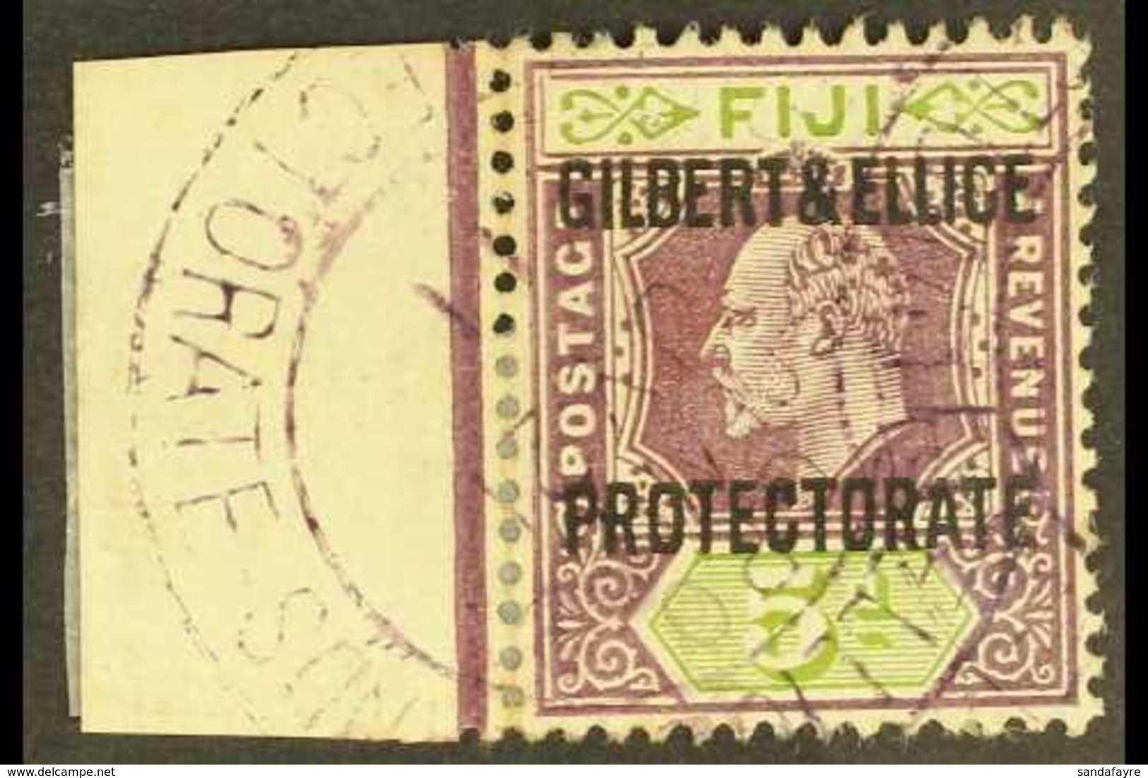 1911  5d Purple And Olive, Overpinted, SG 5, Superb Marginal Example Cancelled In Violet. For More Images, Please Visit  - Gilbert- Und Ellice-Inseln (...-1979)