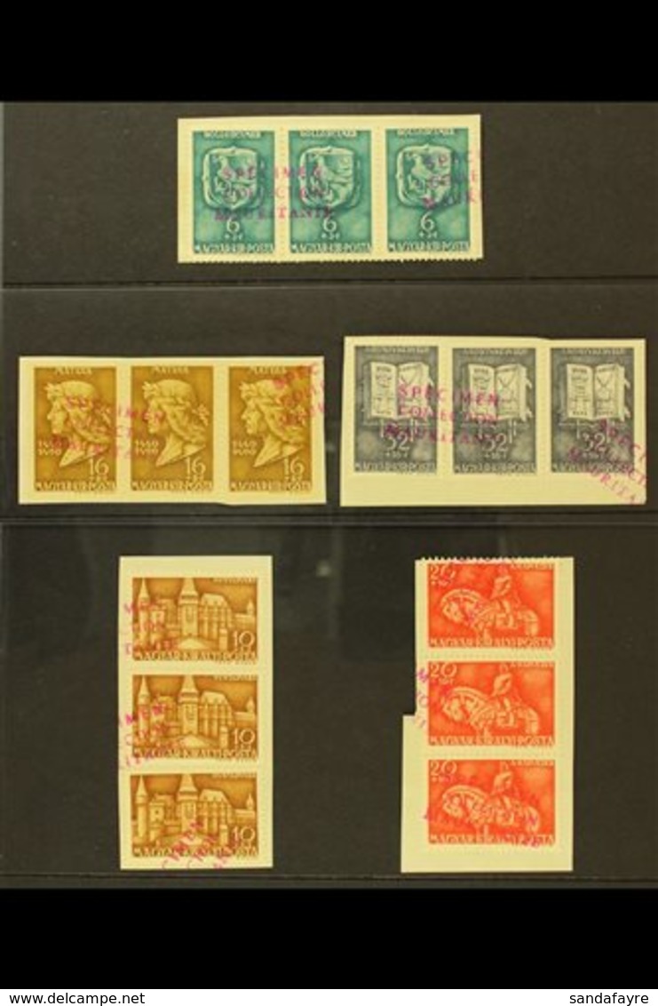 1940 ARCHIVE SPECIMENS  1940 Birthday Of King Matthias Complete Set, Michel 633/637, In Strips Of Three Affixed To Archi - Altri & Non Classificati