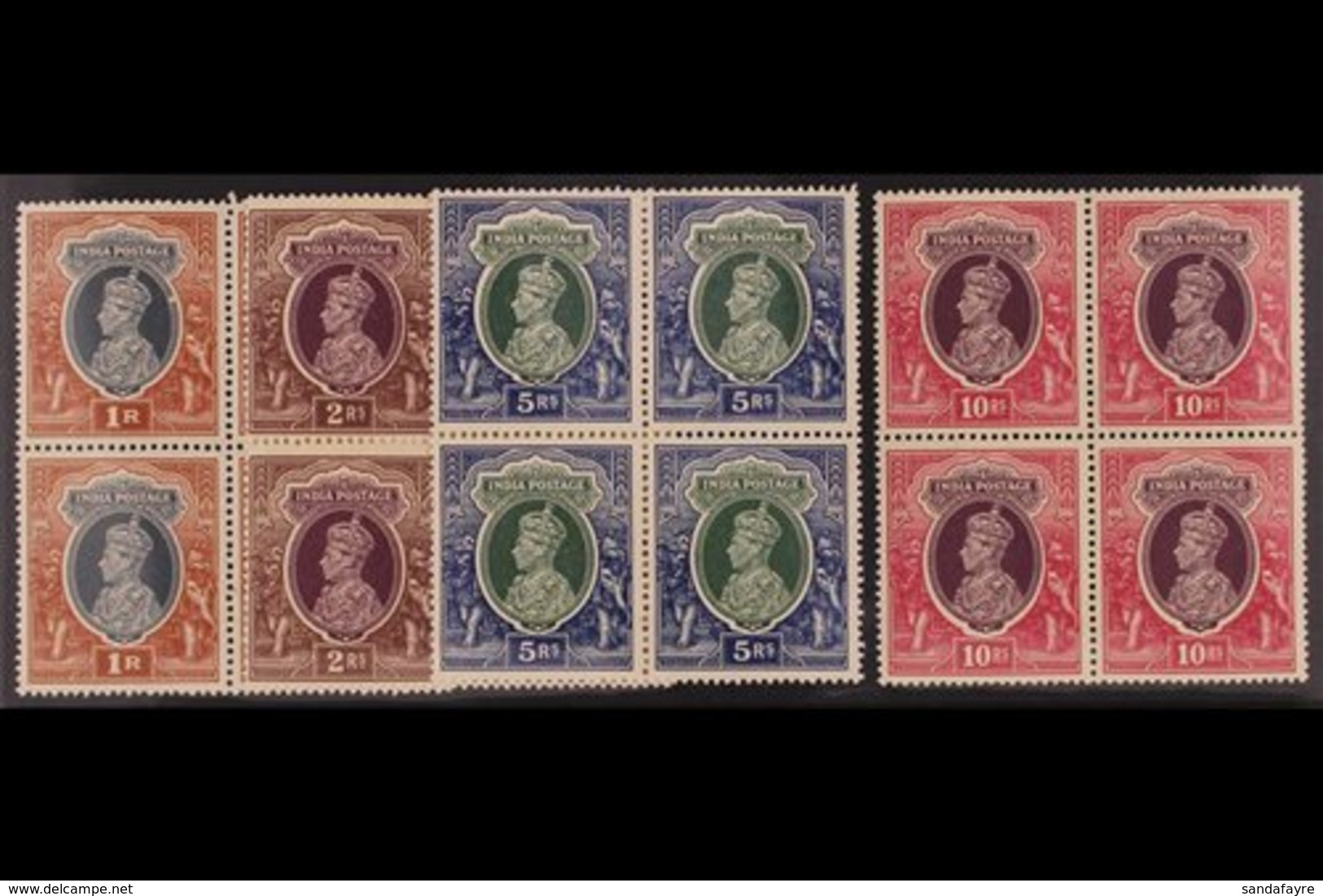 1937-40  1r, 2r, 5r, And 10r King George VI Definitives, SG 259/262, With Each In Never Hinged Mint BLOCKS OF FOUR. (4 B - Altri & Non Classificati