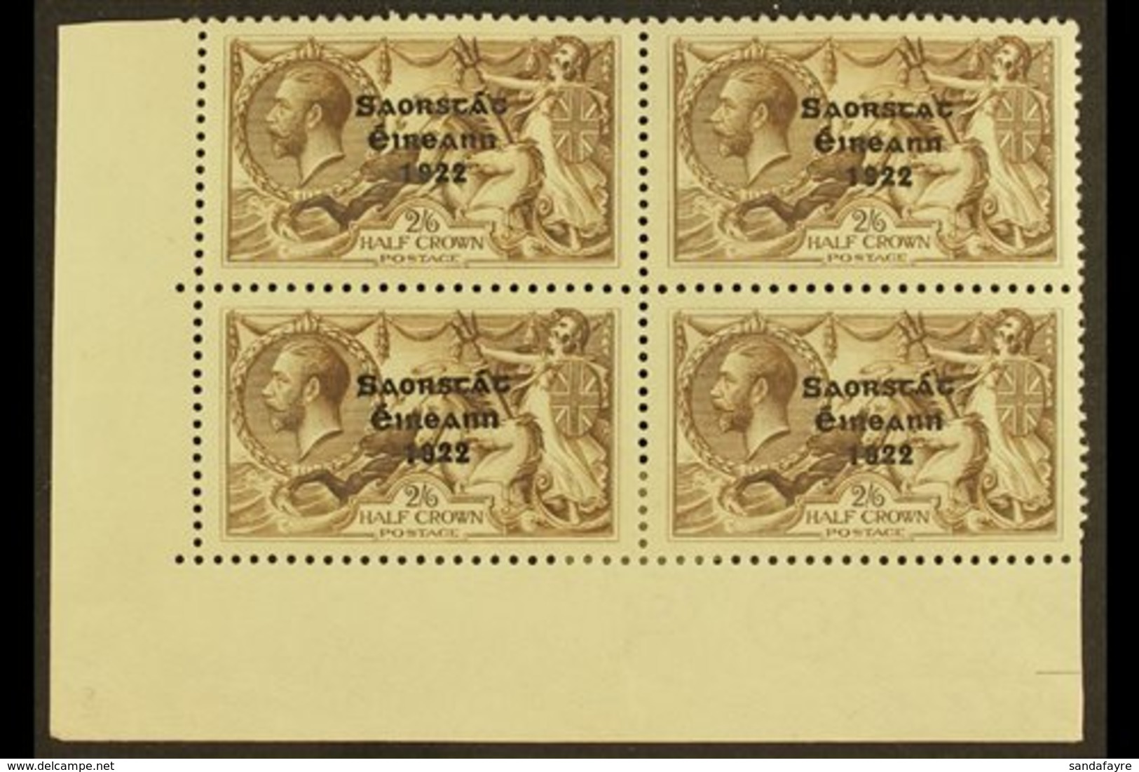 1922  2s 6d Chocolate Brown, Corner Marginal Block Of 4, Top Right Stamp Showing The Variety "No Accent", SG 64/64b, Ver - Autres & Non Classés