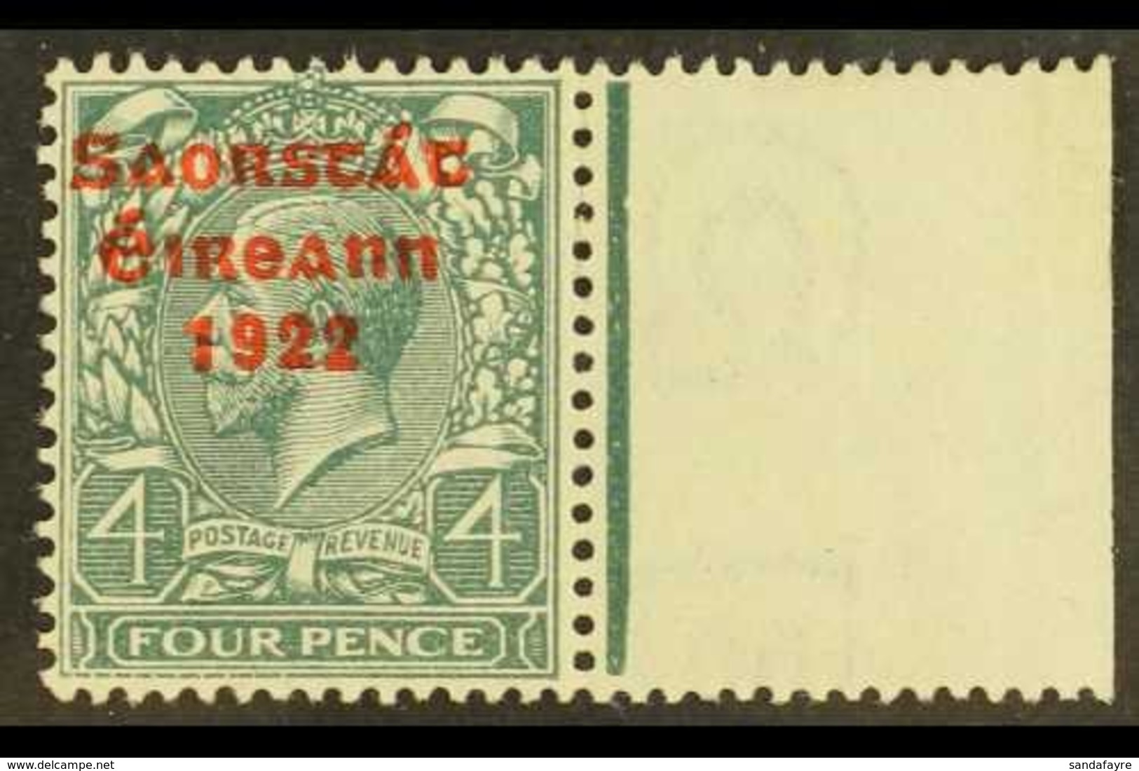 1922-23  Free State Overprinted 4d Grey-green (SG 58) With Frame Breaks Below "FOUR", Hibernian T53b, Very Fine Mint Rig - Andere & Zonder Classificatie