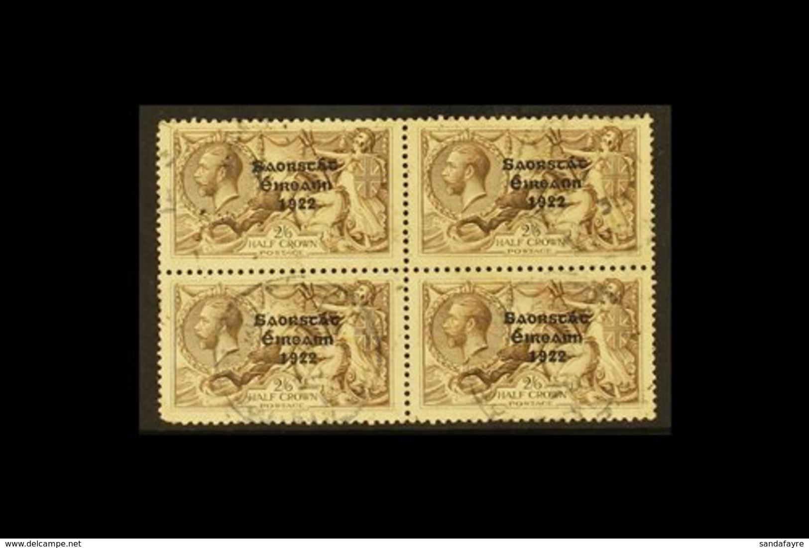 1927-28  2s.6d Chocolate Brown Seahorse, Wide Date SG 86, A Scarce Block Of Four Cds Used, Lower Left Corner Crease And  - Autres & Non Classés
