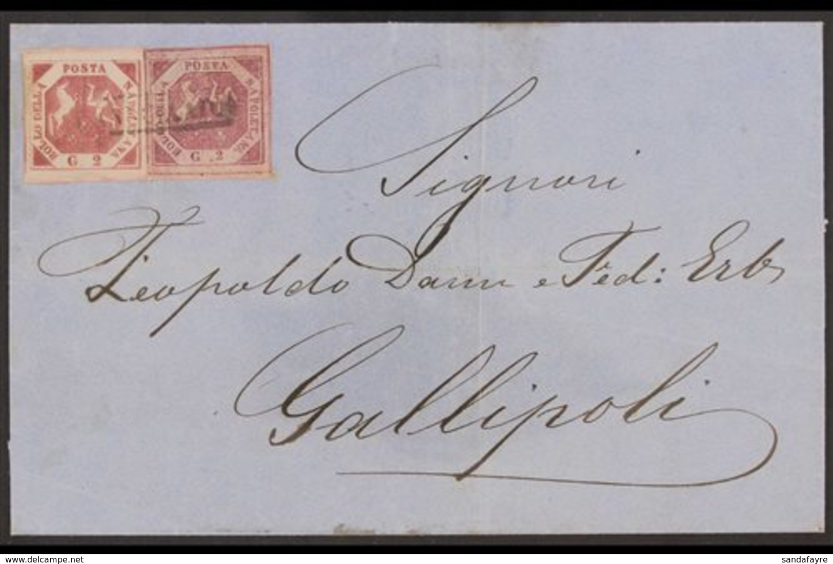 NAPLES  1860 Cover To Gallipoli Franked 2gr Brown Rose, Plate III In Combination With 2g Lilac Carmine Postal Forgery Ty - Sin Clasificación