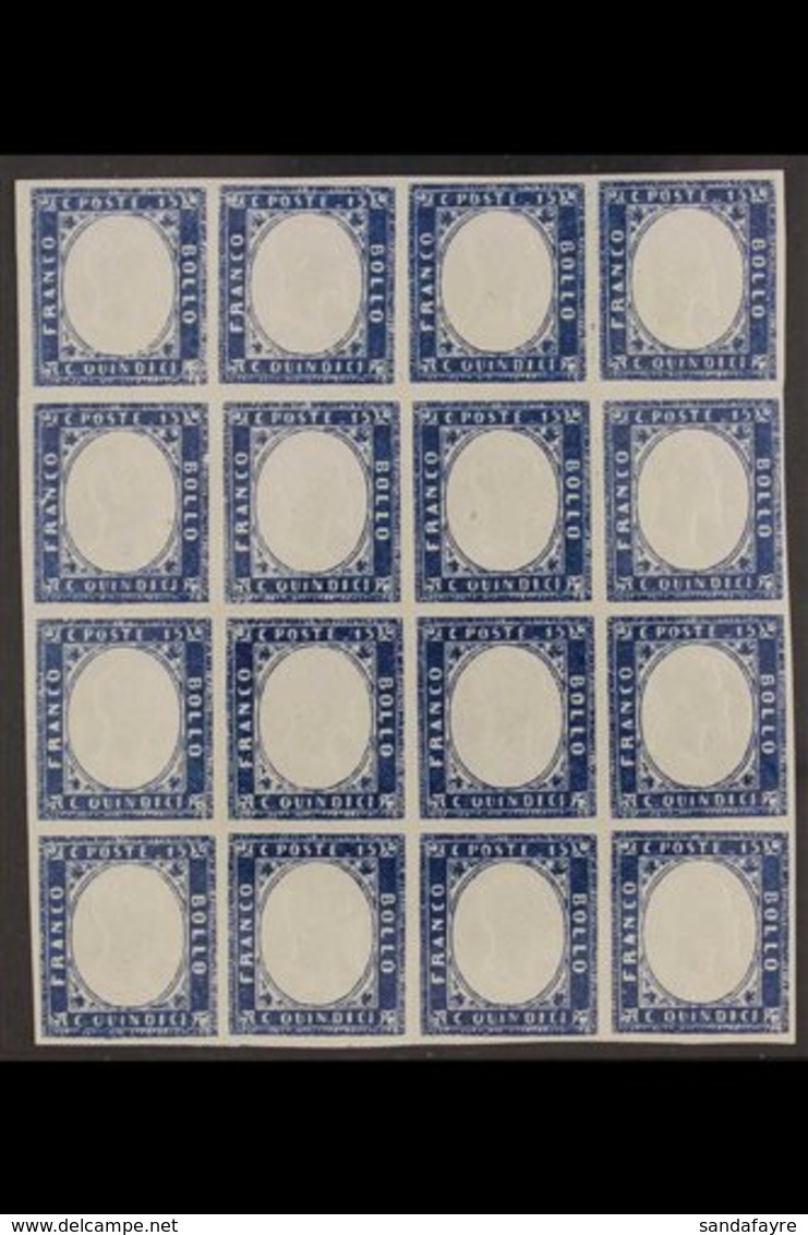 1863  15c Blue Imperf, Sass 11, Superb NEVER HINGED MINT Block Of 16. Rare And Magnificent Show Piece. Raybaudi Photo Ce - Unclassified