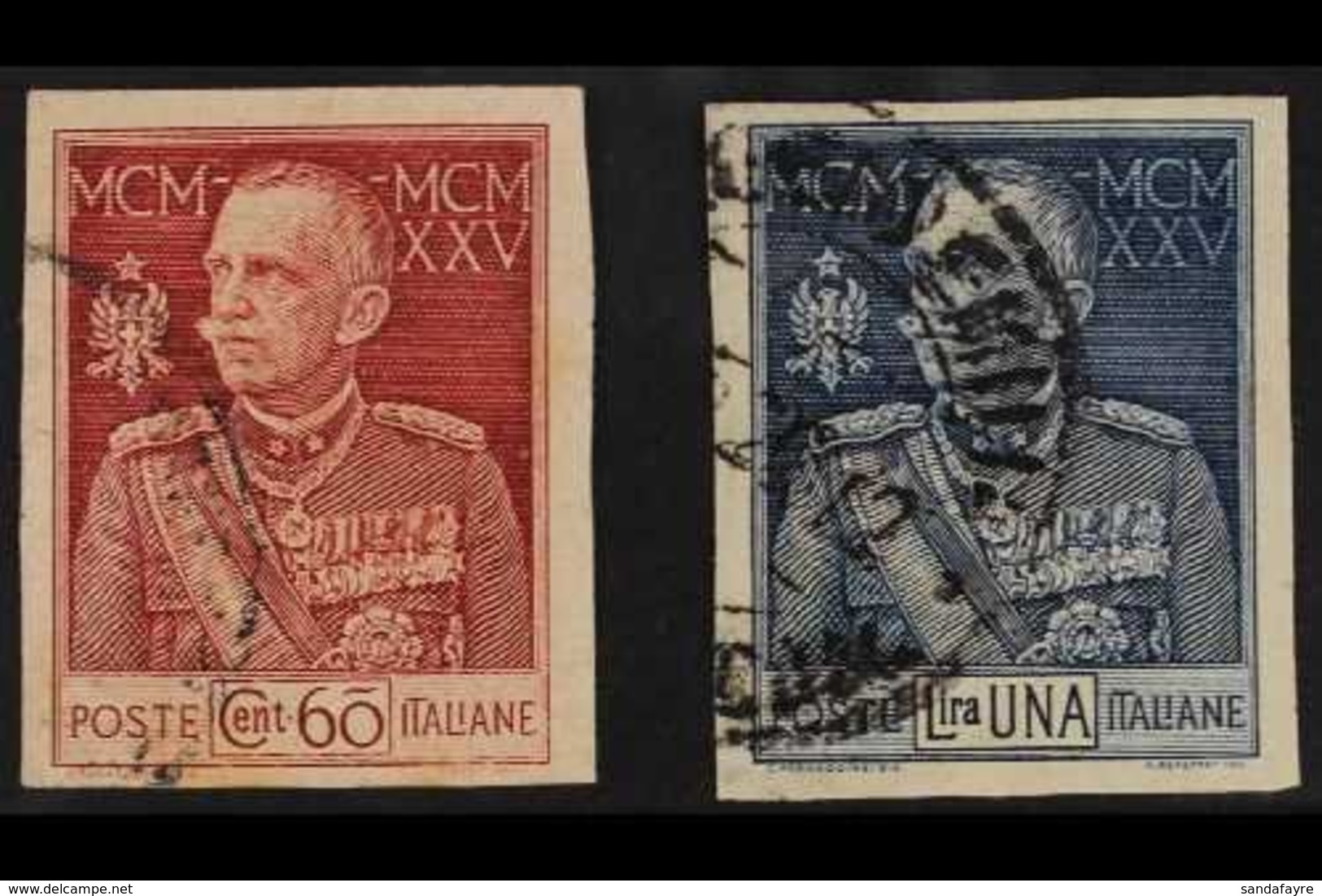 1925  60c Carmine And 1L Blue King's 25th Anniversary, Variety "imperf", Sass 186e/187e, Very Fine Used. (2 Stamps) For  - Non Classificati