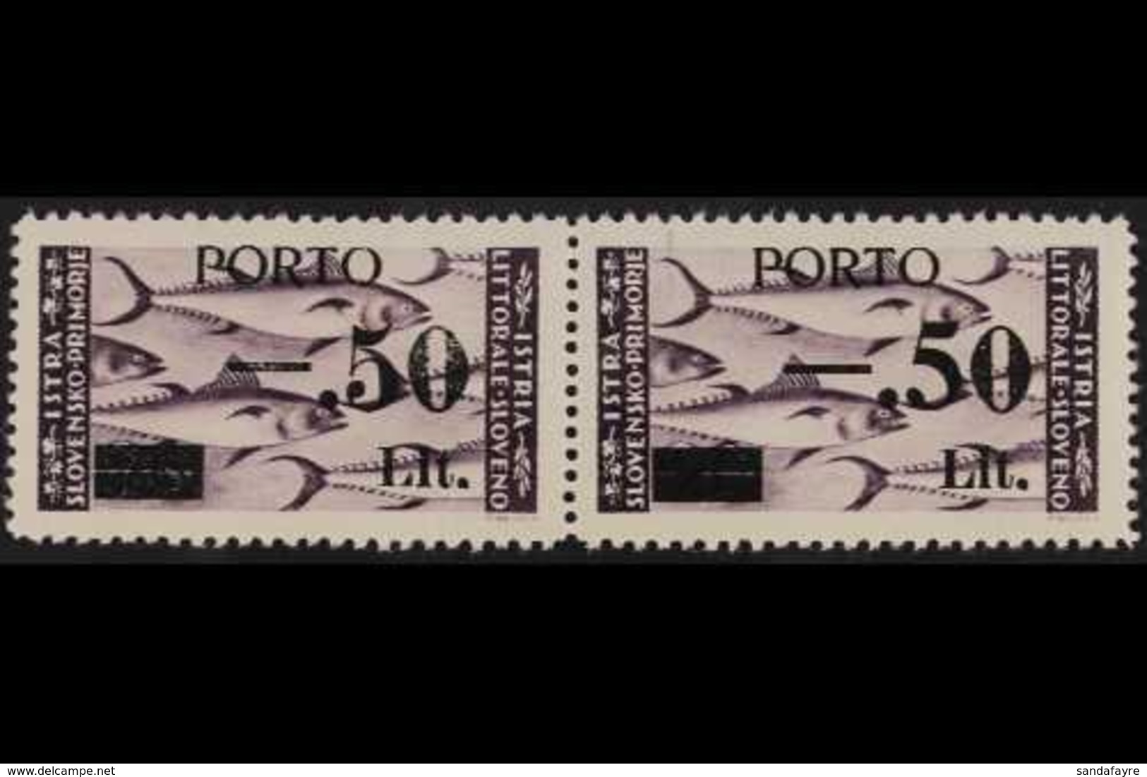 ISTRIA  POSTAGE DUES 1946 50c On 20L Violet, Double Barred Obliterator (Tass. III), Horizontal Pair With Different Figur - Unclassified