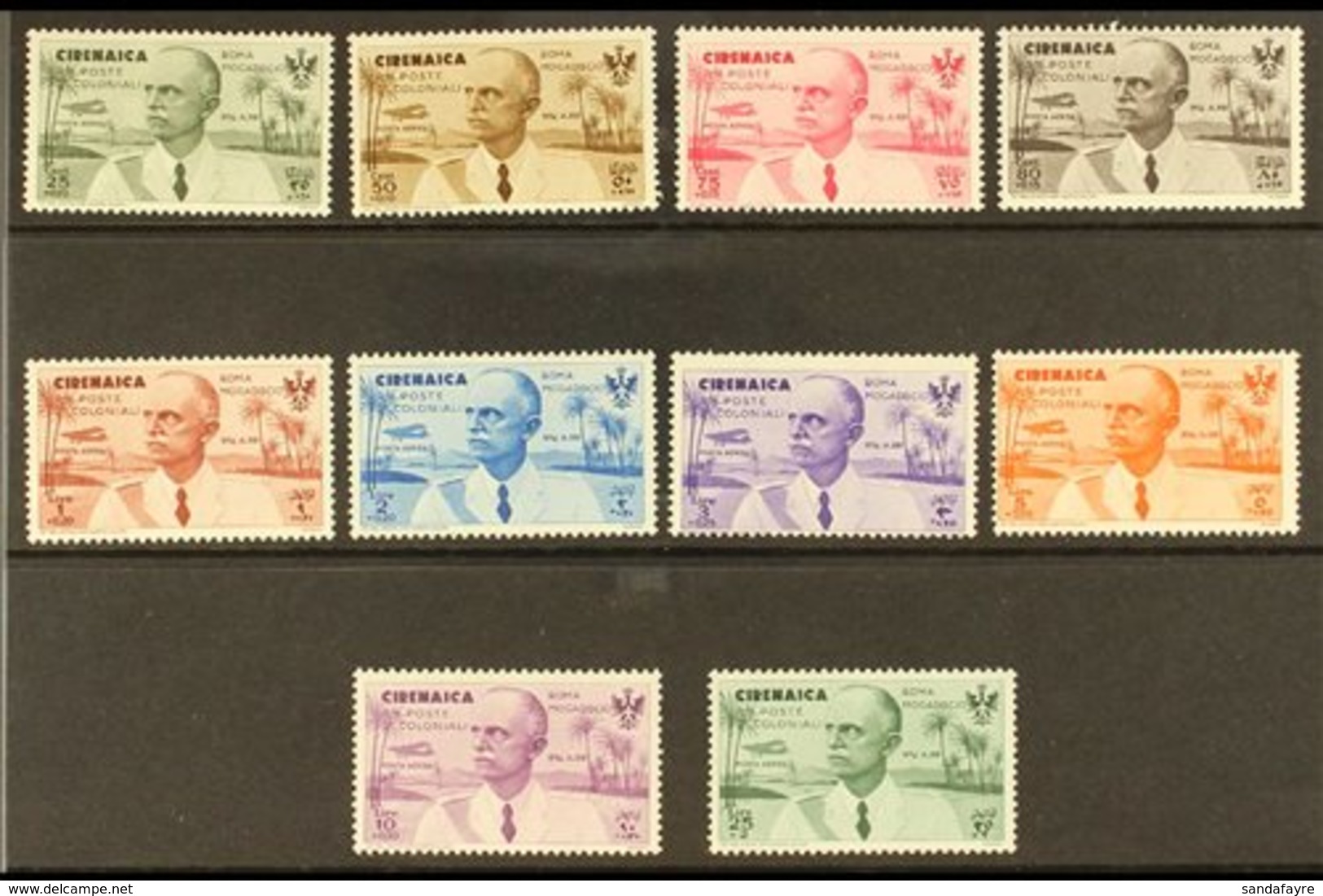 CYRENAICA  1934 Rome - Mogadiscio Flight Complete Set (Sassone 30/39, SG 126/35), Fine Never Hinged Mint, Fresh. (10 Sta - Autres & Non Classés