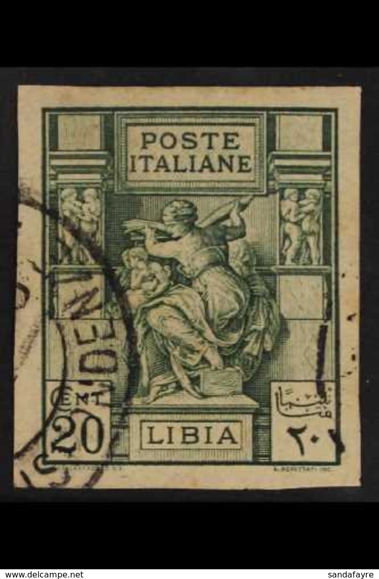 LIBYA  1924 20c Green, Sibyl, Varierty "imperf", Sass 40b, Very Fine Used. For More Images, Please Visit Http://www.sand - Altri & Non Classificati