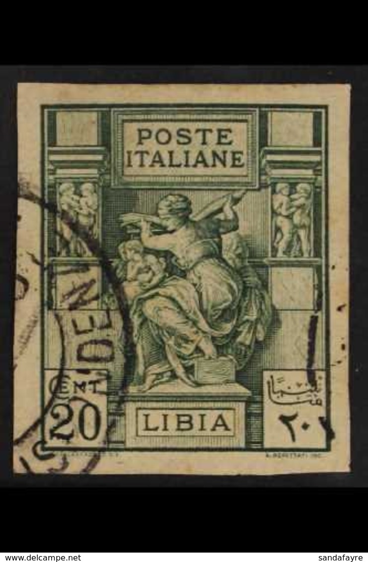 LIBYA  1924 20c Green, Sibyl, Varierty "imperf", Sass 40b, Very Fine Used. For More Images, Please Visit Http://www.sand - Otros & Sin Clasificación