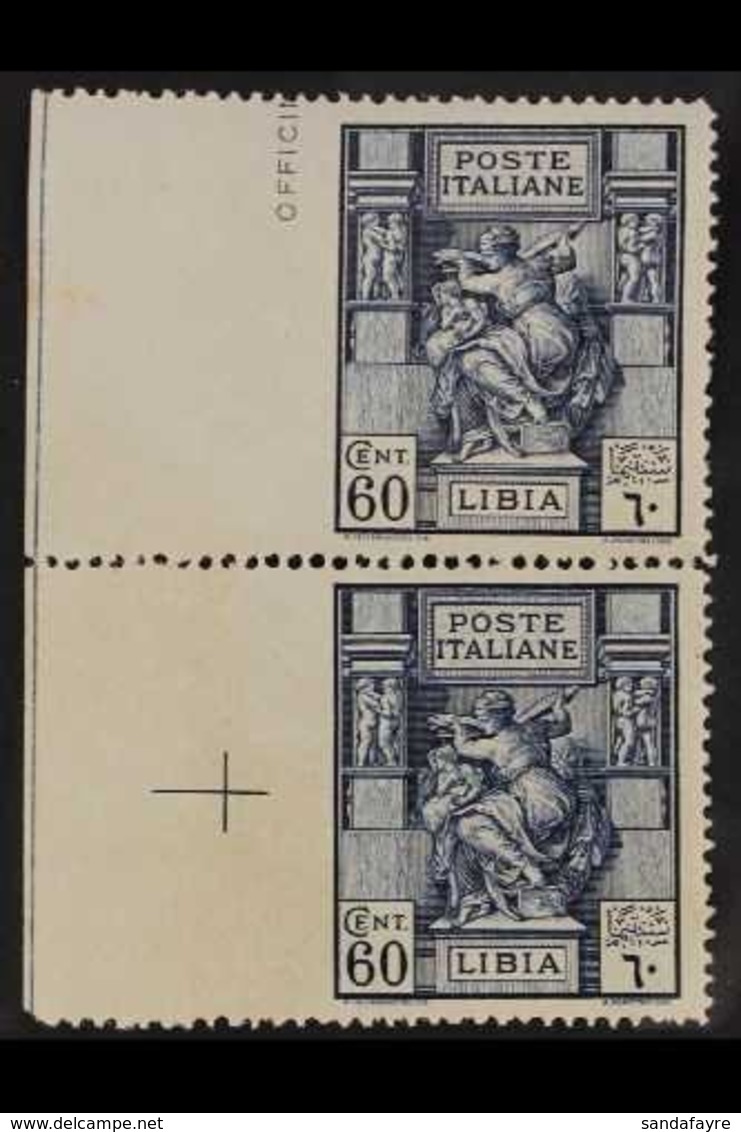 LIBYA  1924 60c Blue, Sibyl, Vertical Marginal Pair, Variety "imperf At Left", Sass 42n, Very Fine Never Hinged Mint. Fo - Altri & Non Classificati