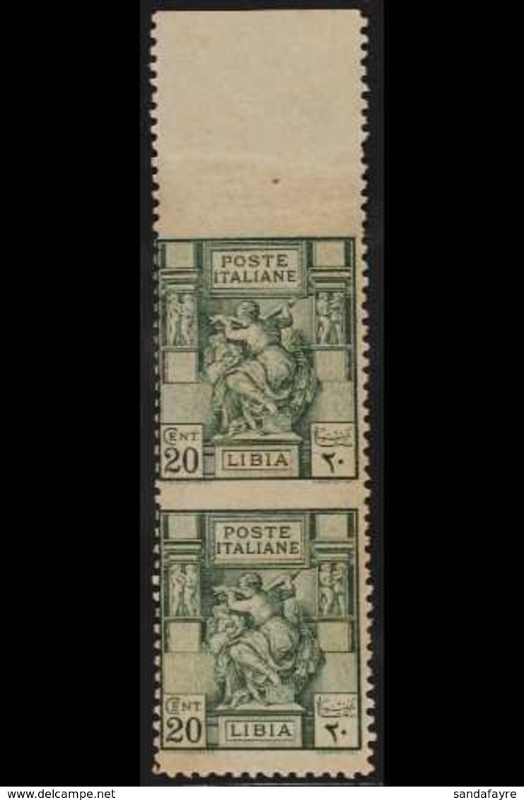 LIBYA  1926 20c Green, Sibyl, Marginal Vertical Pair, Variety "imperf Between And At Top", Sass 54f, Very Fine Never Hin - Autres & Non Classés