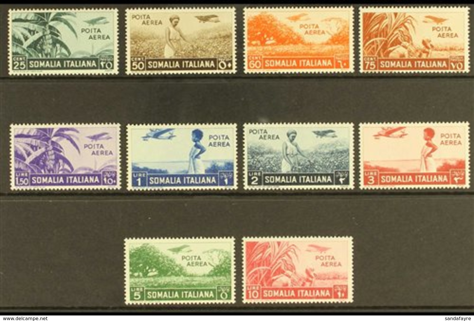 SOMALIA  1936 Air Complete Set (Sassone 17/26, SG 223/32), Never Hinged Mint, Very Fresh. (10 Stamps) For More Images, P - Other & Unclassified