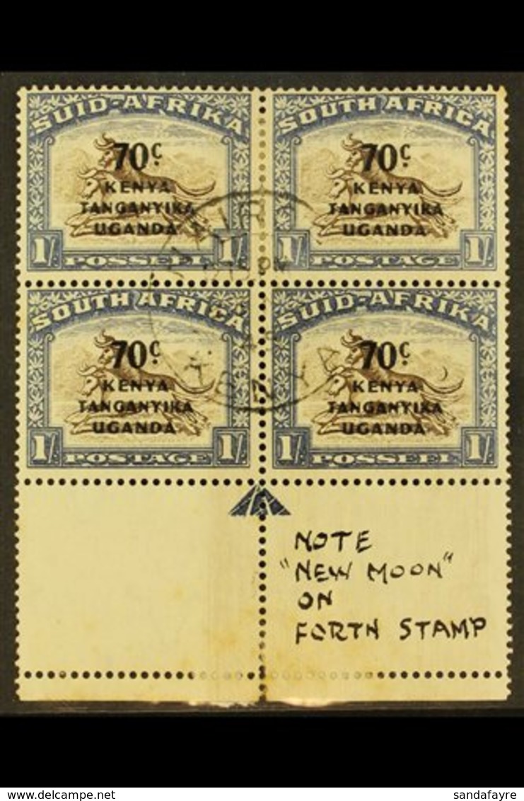 1941  70c On 1s Brown And Chalky Blue Block Of 4 With The "arrow" Guide Mark In Lower Selvage, The Bottom Pair Shows The - Vide