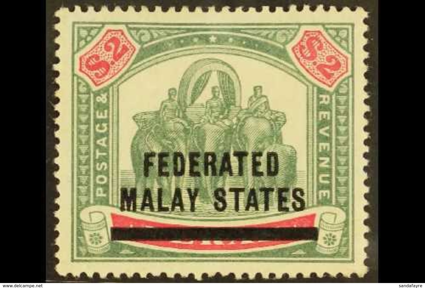 FEDERATED MALAY STATES  1900 $2 Green And Carmine, Elephants, SG 12, Very Fine Mint. For More Images, Please Visit Http: - Otros & Sin Clasificación