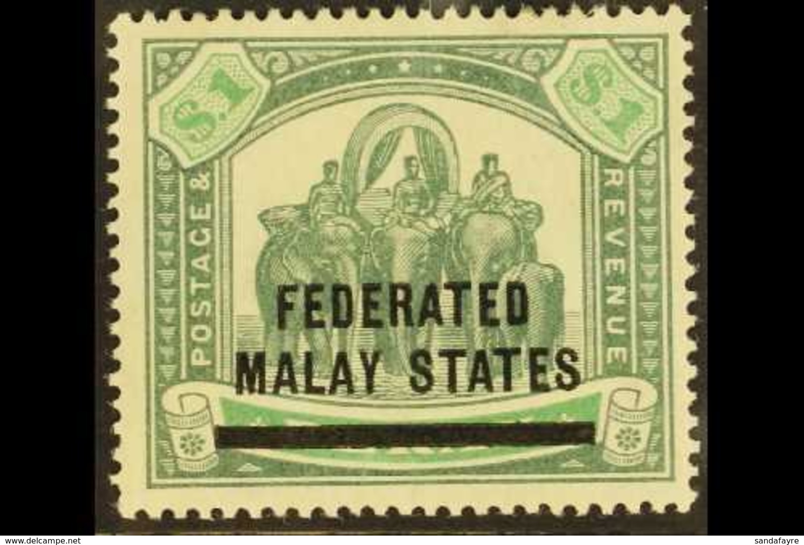 FEDERATED MALAY STATES  1900 $1 Green And Pale Green, Elephants, SG 11, Very Fine Mint. For More Images, Please Visit Ht - Otros & Sin Clasificación