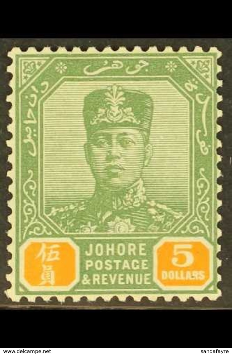 JOHORE  1922 $5 Green And Orange, SG 124, Fine Mint. For More Images, Please Visit Http://www.sandafayre.com/itemdetails - Autres & Non Classés