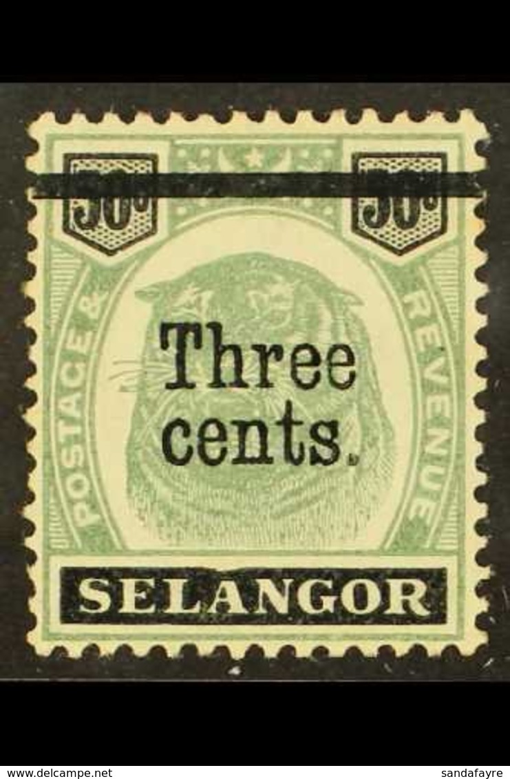 SELANGOR  1900. 3c On 50c "Dented Frame" Variety, SG 67b, Fine Mint For More Images, Please Visit Http://www.sandafayre. - Altri & Non Classificati