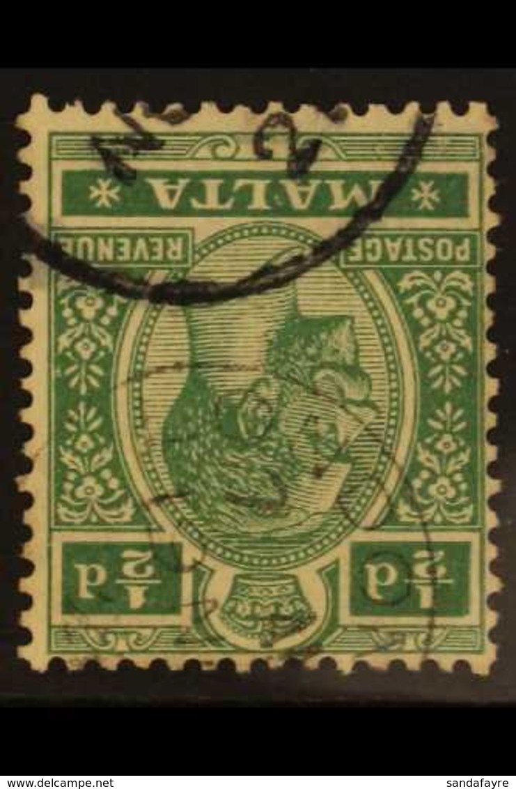 1914-21  KGV ½d Deep Green, Watermark Mult Crown CA INVERTED, SG 71aw, Fine Used. Scarce! For More Images, Please Visit  - Malte (...-1964)