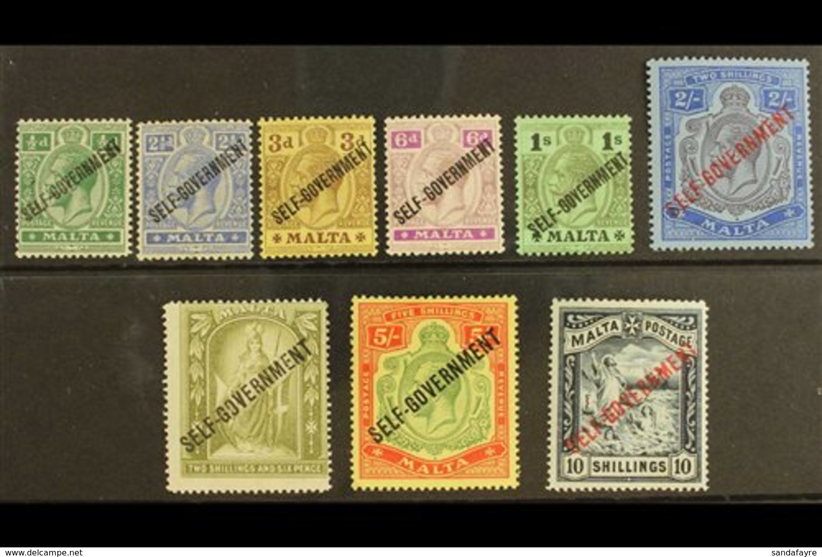 1922  Geo V Set Complete To 5s, Wmk MCA, With 10s Blue Black Wmk CC, Ovptd "Self-Government", SG 105/11, Very Fine Mint. - Malte (...-1964)