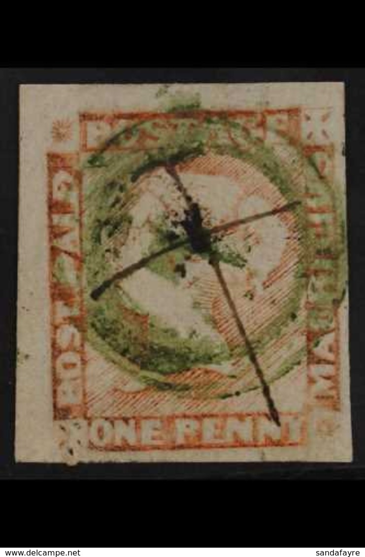 1848-59  1d Red-brown On Yellowish Or Grey, Worn Impression, SG 17, Four Good To Large Margins And Used With Pen Cancel  - Mauritius (...-1967)