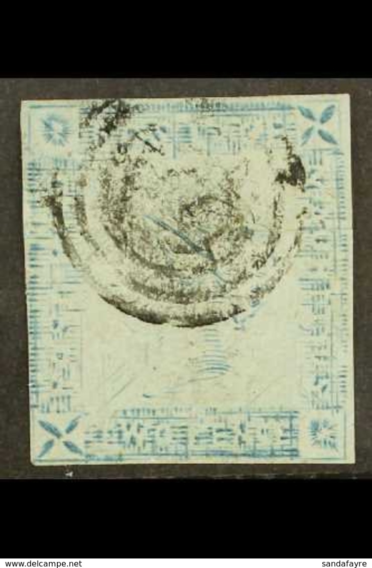 1859  2d Blue Imperf "Lapirot", Worn Impression, From Position 7, SG 39, Used With Three Margins And Target Cancel, Hori - Mauricio (...-1967)