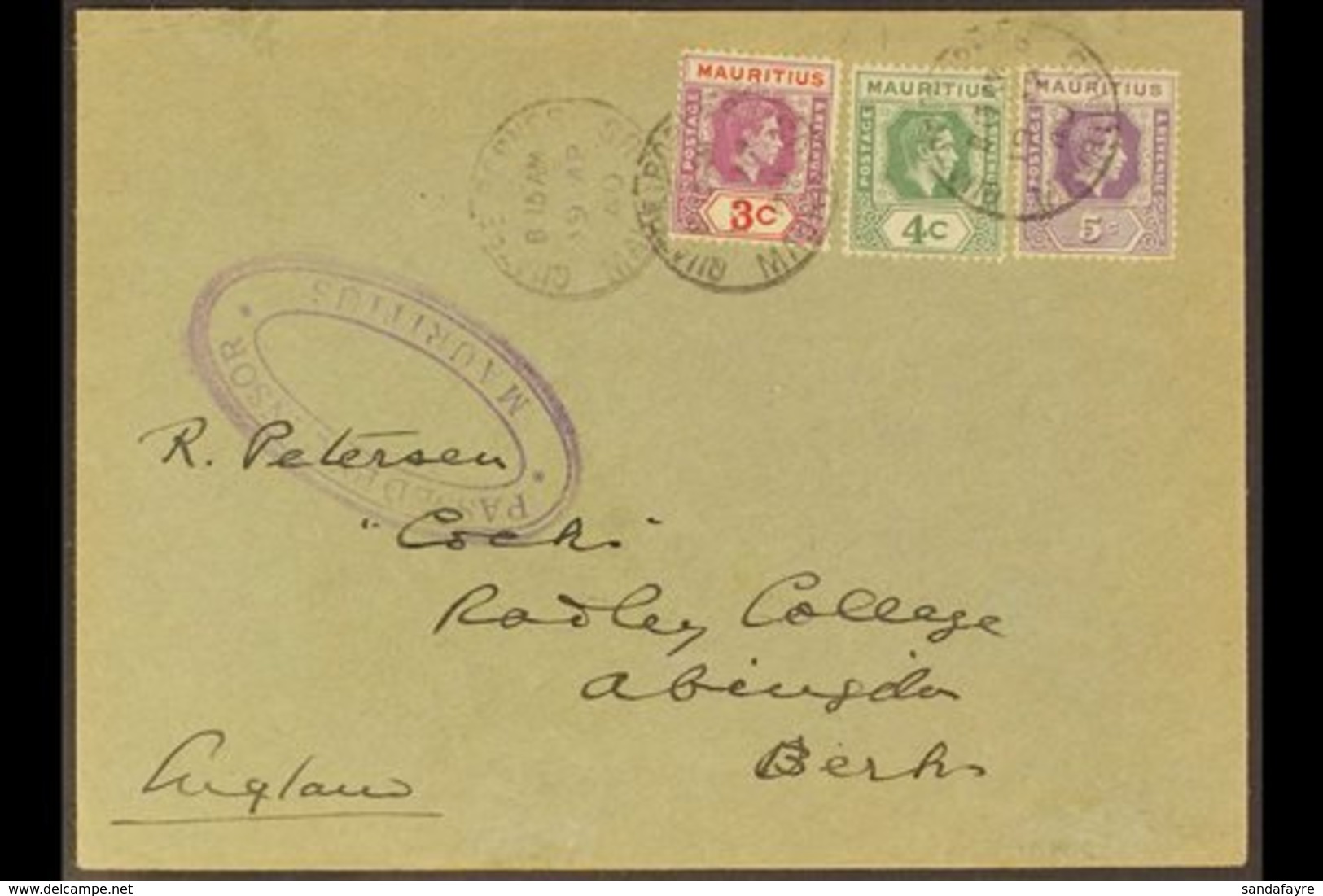 1938-49 VARIETY ON COVER.  1940 (19 Apr) Censored Cover Addressed To England, Bearing 1938-49 4c Dull Green With OPEN "C - Mauricio (...-1967)