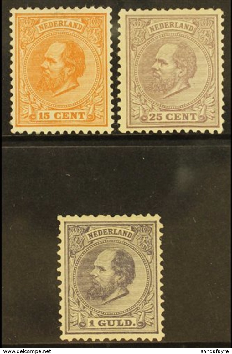 1872-91  15c, 25c & 1g William III, Mi / NVPH 23, 26, 28, Mint (regummed), Small Faults, Michel Cat. 1670 Euros (3 Stamp - Autres & Non Classés