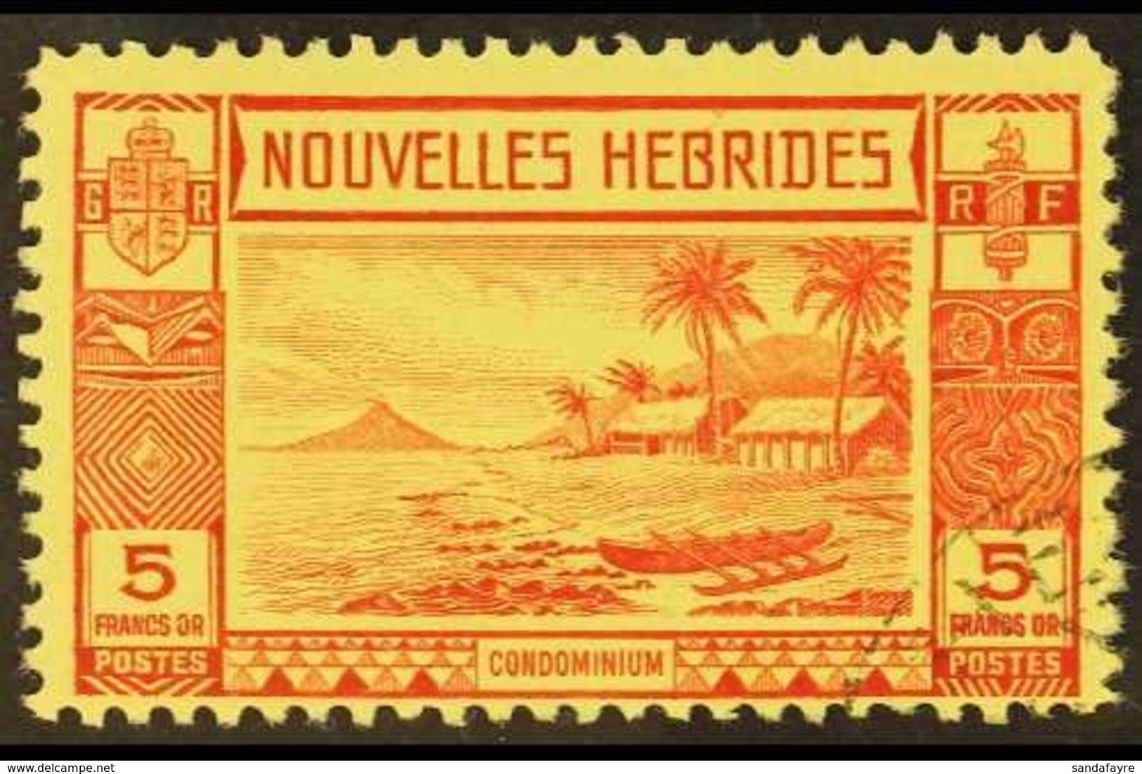 FRENCH  1938 5f Red On Yellow, SG F63, Very Fine Cds Used, Fresh. For More Images, Please Visit Http://www.sandafayre.co - Autres & Non Classés