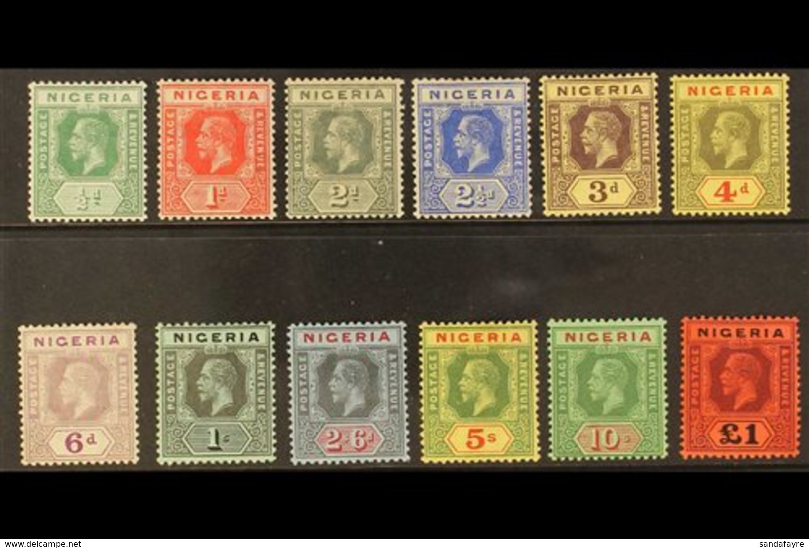 1914-29  KGV Complete Set, SG 1/12ba, Fine Mint, £1 Is Die II, Very Fresh. (12 Stamps) For More Images, Please Visit Htt - Nigeria (...-1960)