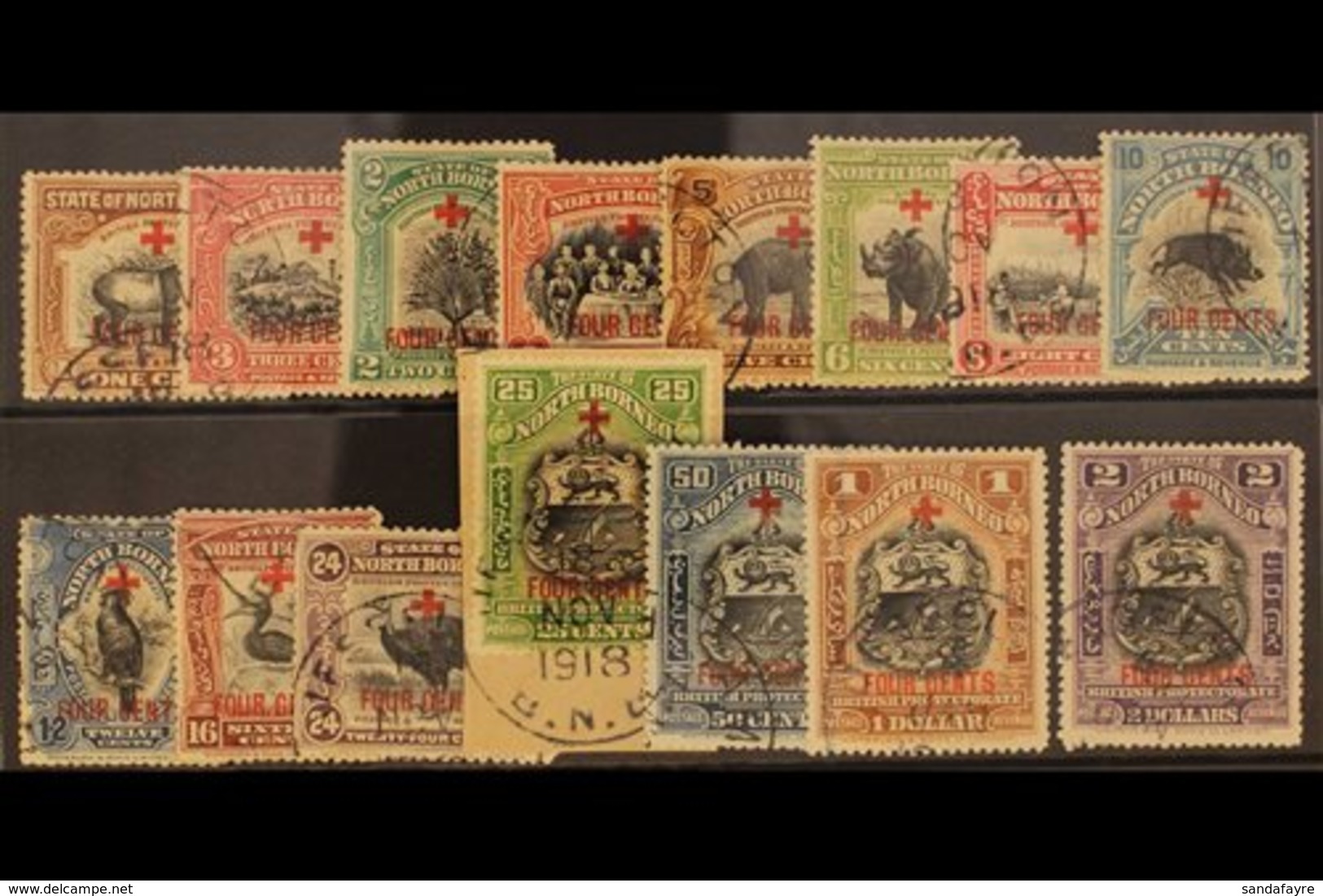 1918  (Oct) Red Cross 4c Surcharges Set Complete To $2+4c, SG 235/50, 25c & $1 With Light Crayon Line, Otherwise Very Fi - Borneo Septentrional (...-1963)