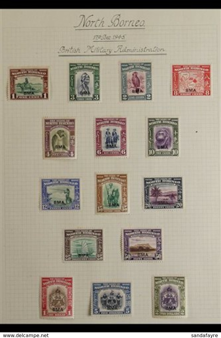 1945-1950 COMPREHENSIVE SUPERB MINT COLLECTION  On Leaves, All Different, Includes 1945 "BMA" Opts Set, 1947 Opts Set, 1 - Nordborneo (...-1963)