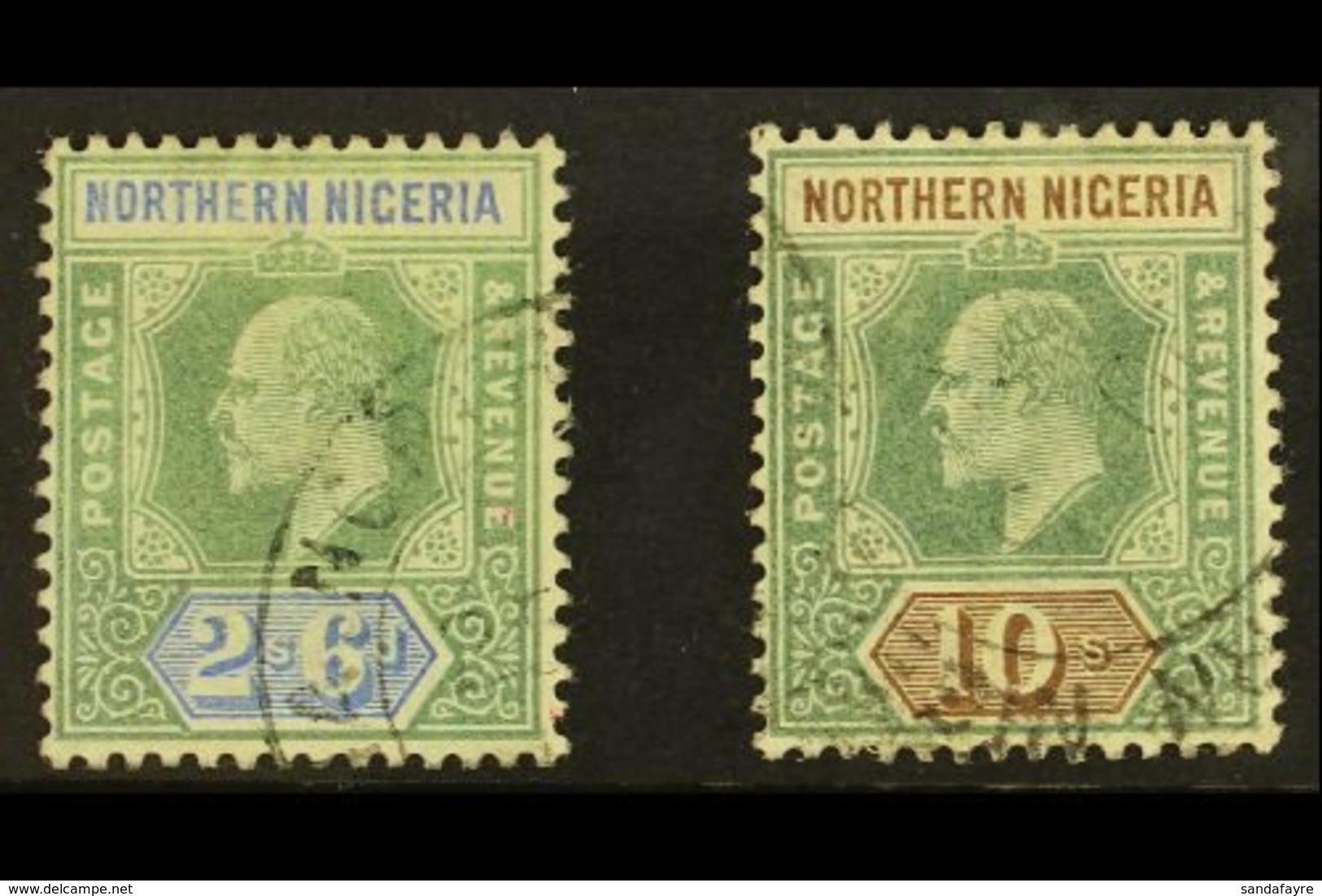 1902  2s6d Green And Ultramarine Plus 10s Green And Brown, SG 17/18, Fine Used. (2 Stamps) For More Images, Please Visit - Nigeria (...-1960)