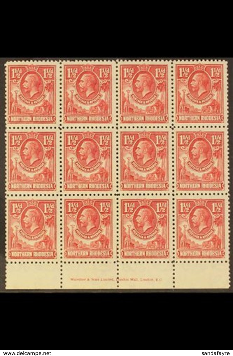 1925-9  1½d Carmine-red, KGV Definitive In IMPRINT BLOCK OF TWELVE, SG 3, Fine, Never Hinged Mint. For More Images, Plea - Rhodésie Du Nord (...-1963)