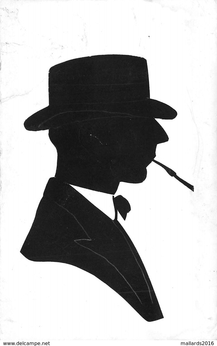 SILHOUETTE - MAN WITH HAT ~ AN OLD POSTCARD #94009 - Silhouette - Scissor-type