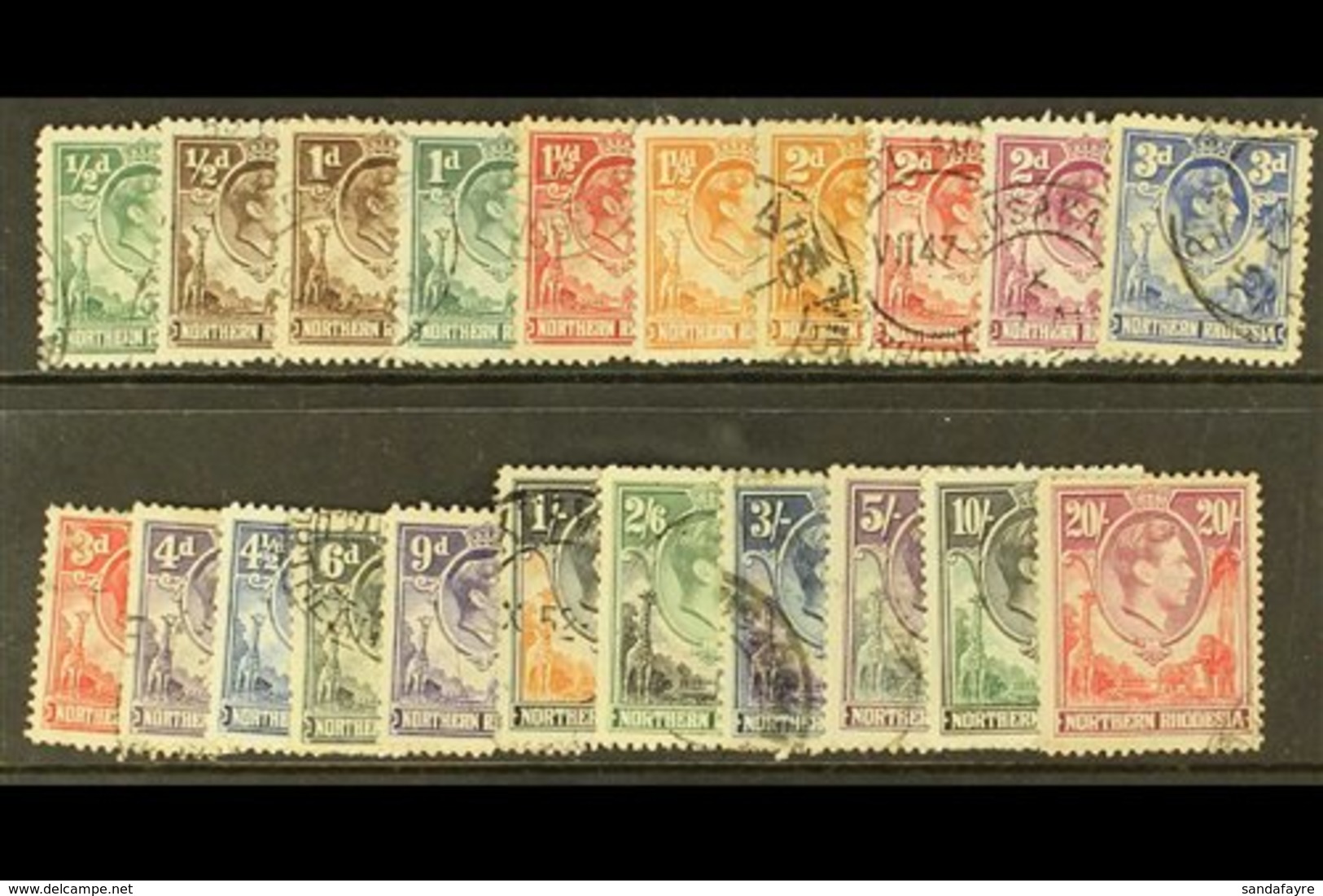 1938-52  Complete KGVI Set, SG 25/45, Fair To Fine Cds Used. (21 Stamps) For More Images, Please Visit Http://www.sandaf - Northern Rhodesia (...-1963)