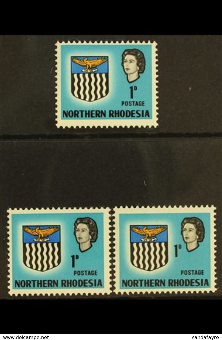 1963  1d Light Blue, SHIFTED VALUE VARIETY, Two Examples, One Shifted To Left, The Other More Significantly Affected, Va - Rodesia Del Norte (...-1963)