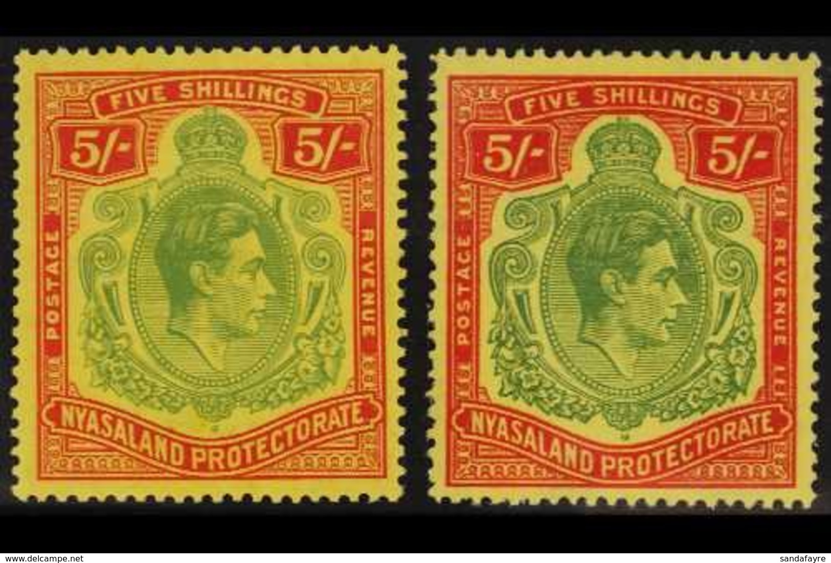 1938-44  5s Key Plates, On Chalky And Ordinary Papers, SG 141/141a, Very Fine Mint. (2 Stamps) For More Images, Please V - Nyassaland (1907-1953)
