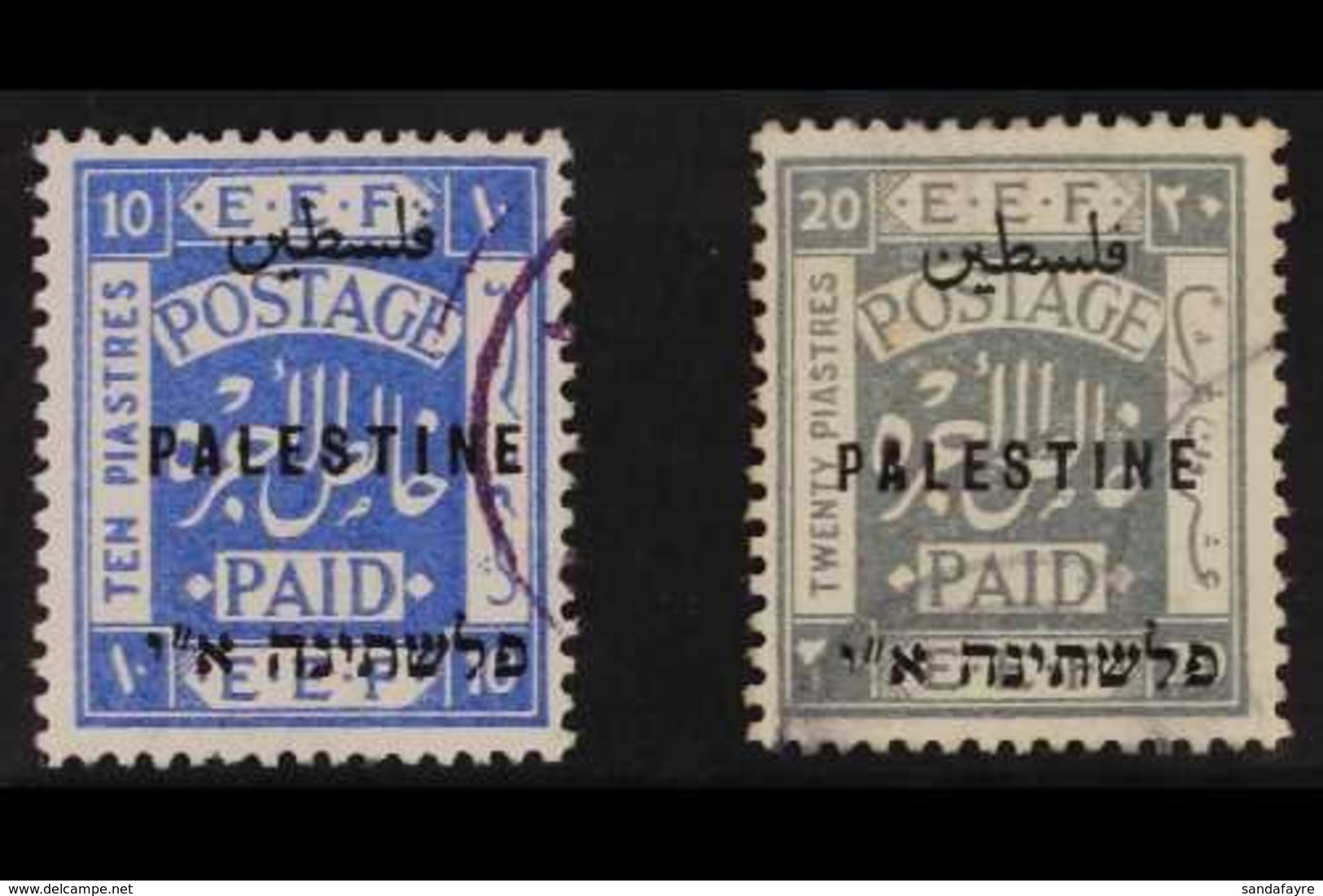 1921  10p Ultramarine And 20p Pale Grey, Overprinted Palestine In Sans-serif Letters By Somerset House, SG 69/70, Very F - Palestina