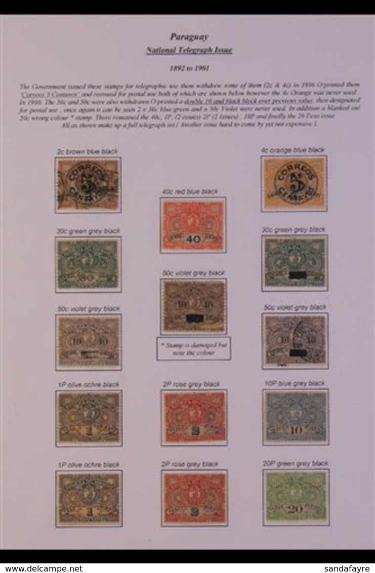TELEGRAPH STAMPS.  An Interesting Specialists Display On A Single Page Includes The 1892 40c, 1P (2), 2P (2), 10P & 20P  - Panama