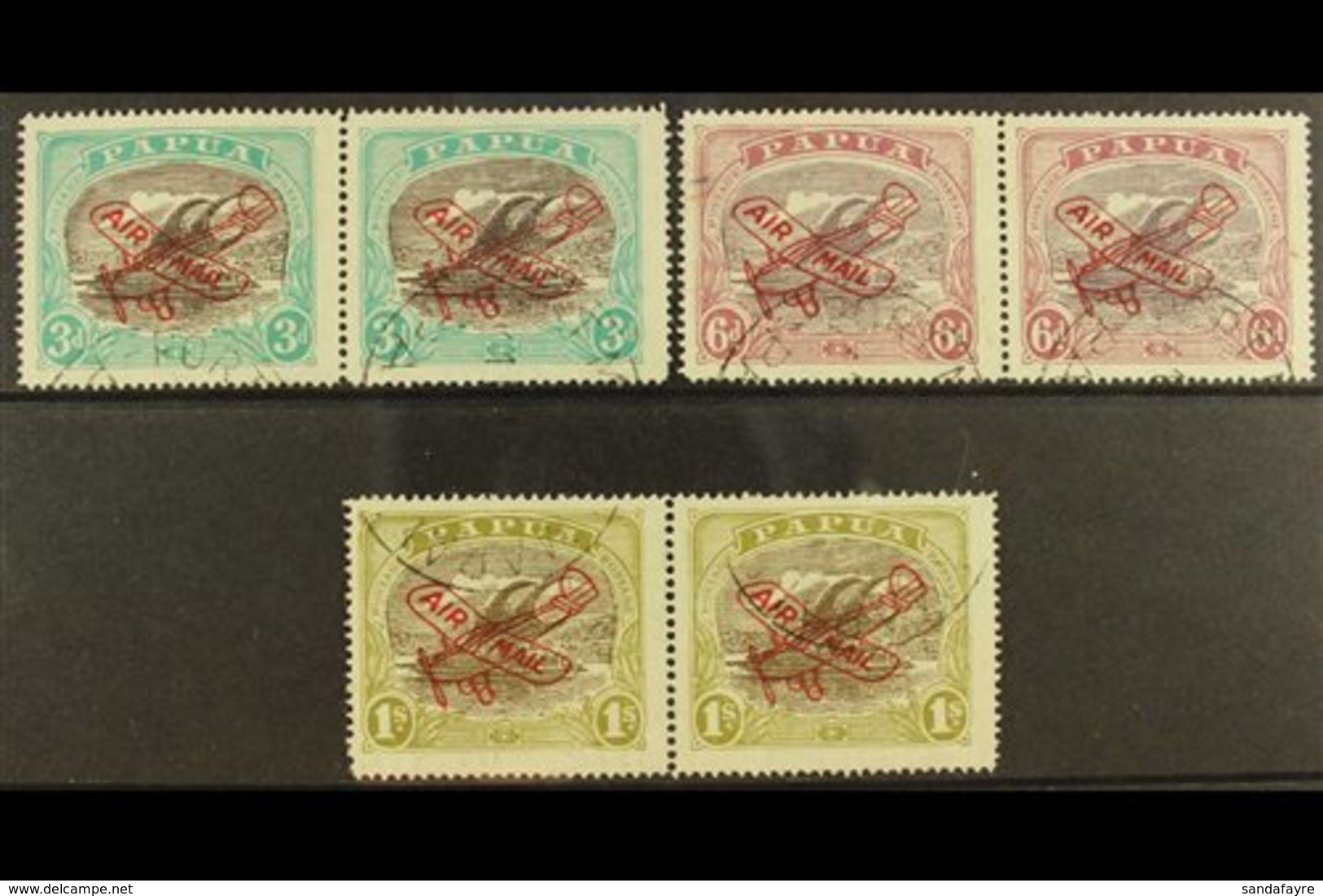 1930  Air Set, Ash Printing, SG 118-120, Each In A Horizontal Pair With One In Each Showing RIFT IN CLOUD, Fine Cds Used - Papouasie-Nouvelle-Guinée