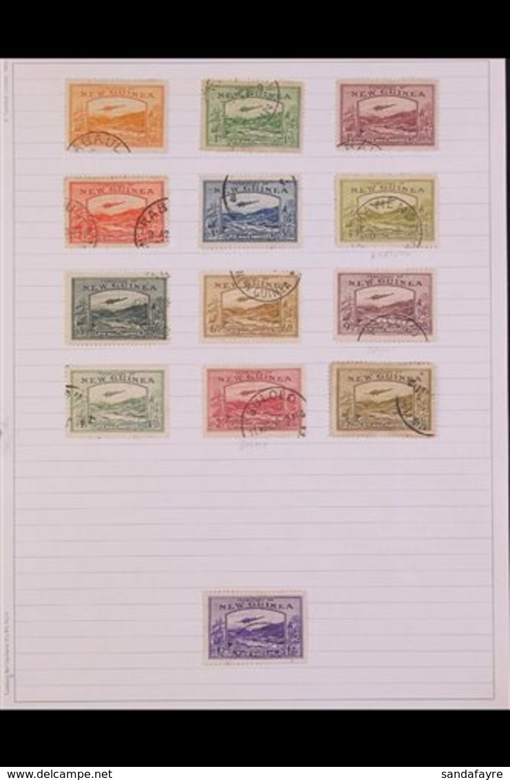 1925-1939 USED COLLECTION  On Leaves With Shades & Postmark Interest, Includes 1925-27 Hut Most Vals To 6d (x2), 9d (x2) - Papua Nuova Guinea