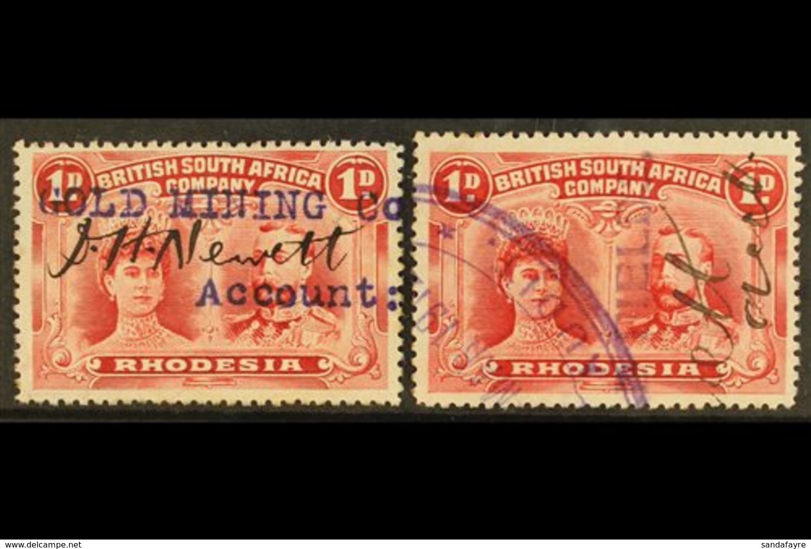 GOLD MINING  1910-13 1d Carmine Double Heads, Fiscally Used Circa 1912, With "Gold Mining Co" And "Goldfields" Overprint - Altri & Non Classificati