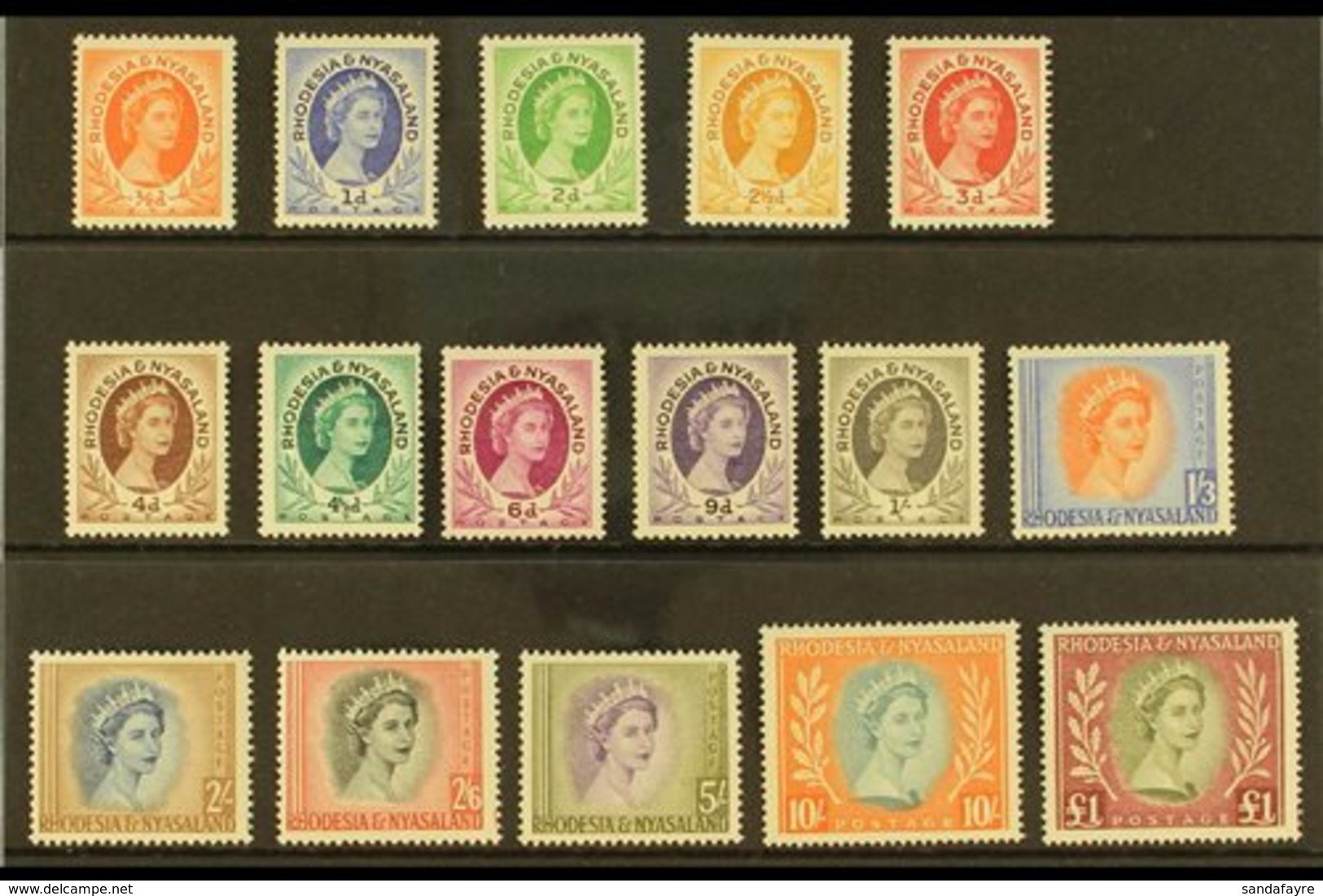 1954-56  Complete Definitive Set, SG 1/15, Never Hinged Mint (16 Stamps) For More Images, Please Visit Http://www.sandaf - Rhodésie & Nyasaland (1954-1963)