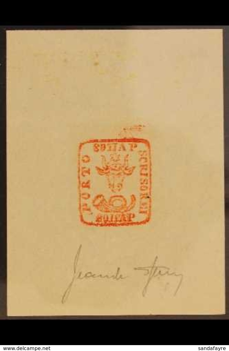 SPERATI FORGERY  1858 80par Red Moldavian Bull, As Mi 7, An Imperforate Die Proof Printed On Ungummed White Paper, signe - Sonstige & Ohne Zuordnung