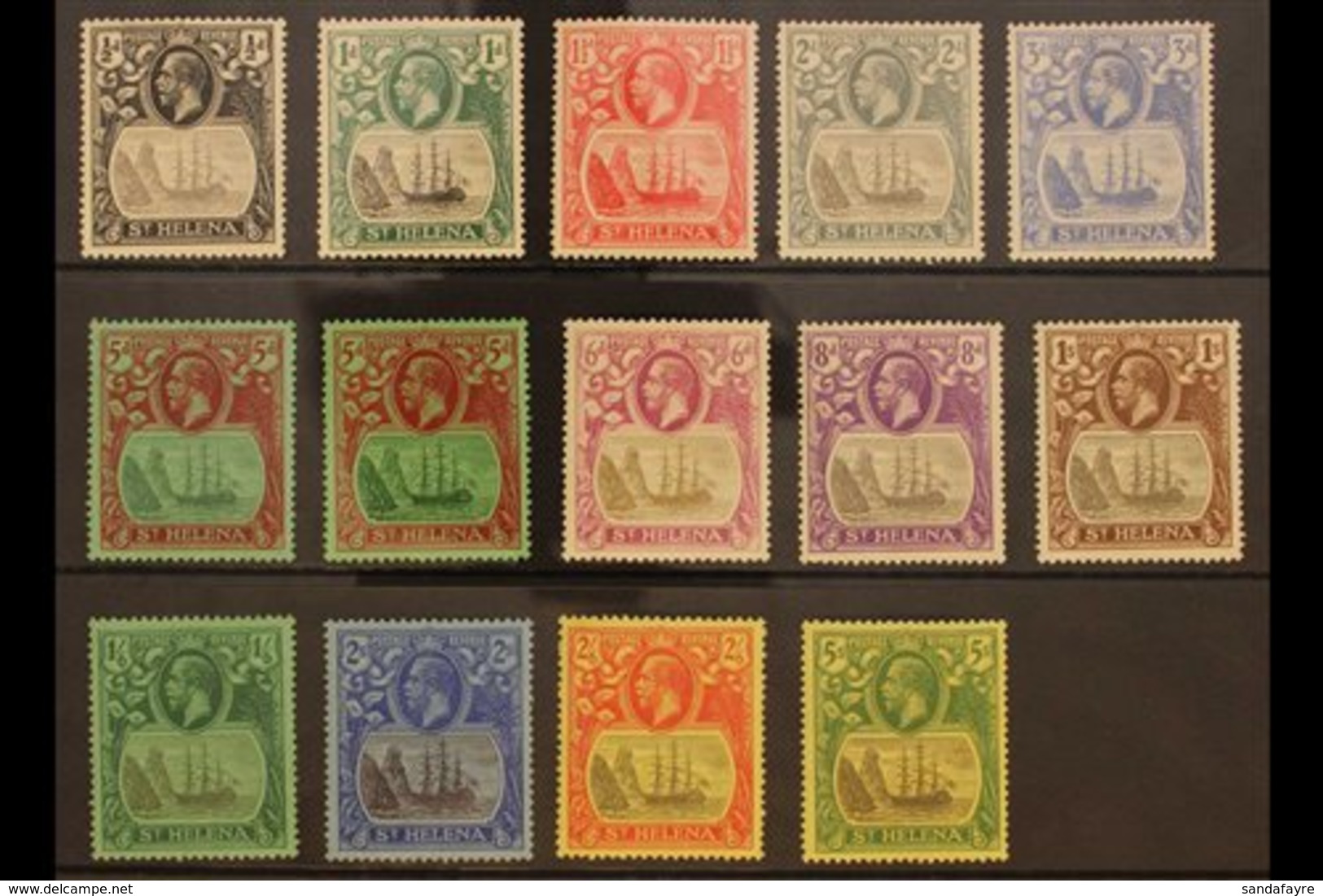 1922-37  ½d To 5s KGV Badge Defins Plus 5d Shade, Wmk Script CA, SG 97/110, 103d, Very Fine Mint (14 Stamps). For More I - Isla Sta Helena