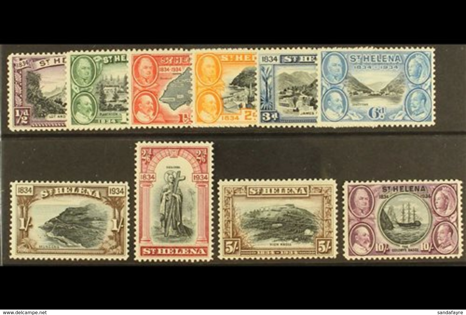 1934  Centenary Set Complete, SG114/23, Mint Lightly Hinged (10 Stamps) For More Images, Please Visit Http://www.sandafa - Isla Sta Helena