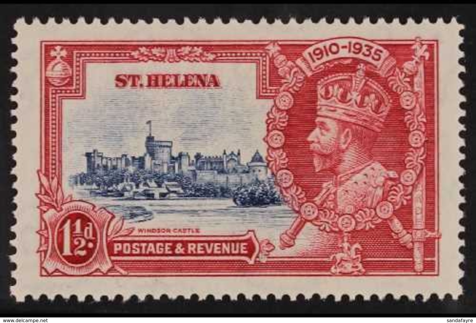 1935  1½d Deep Blue And Carmine Silver Jubilee, Diagonal Line By Turret, SG 124f, Very Fine Mint. For More Images, Pleas - Sainte-Hélène