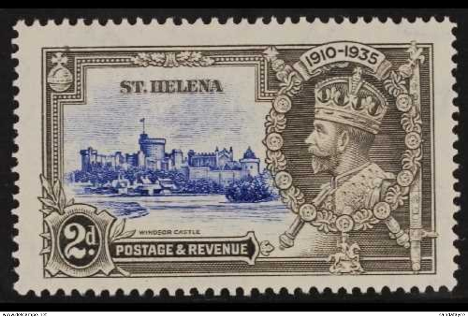 1935  2d Ultramarine And Grey Silver Jubilee, Diagonal Line By Turret, SG 125f, Very Fine Mint. For More Images, Please  - Isola Di Sant'Elena