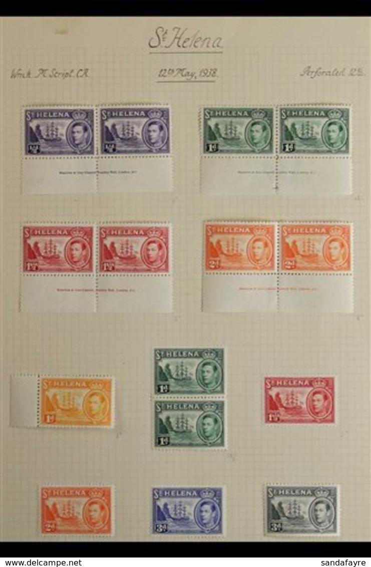 1937-1949 COMPLETE VERY FINE MINT COLLECTION  On Leaves, Includes 1938-44 Set Incl 1d Green Imprint Pair (stamps NHM), 1 - Saint Helena Island